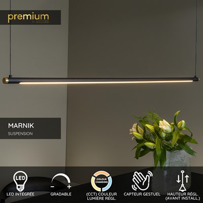 Lucide MARNIK - Suspension - Ø 2,5 cm - LED Dim. - CCT - 1x22W 2700K/4000K - Détecteur à balayage manuel - Noir | Premium